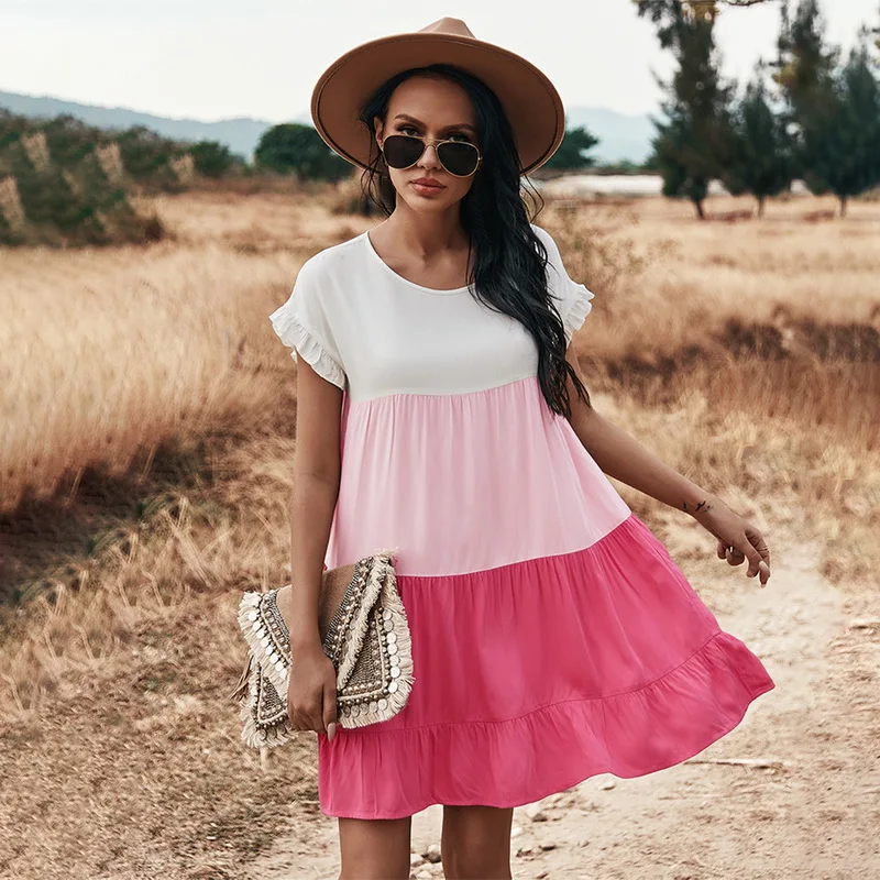 Платье женское свободного кроя в стиле оверсайз, повседневное пляжное платье с коротким рукавом и большими оборками, 2021 
Платье женское свободного кроя в стиле оверсайз, повседневное пляжное платье с коротким рукавом и большими оборками, 2021