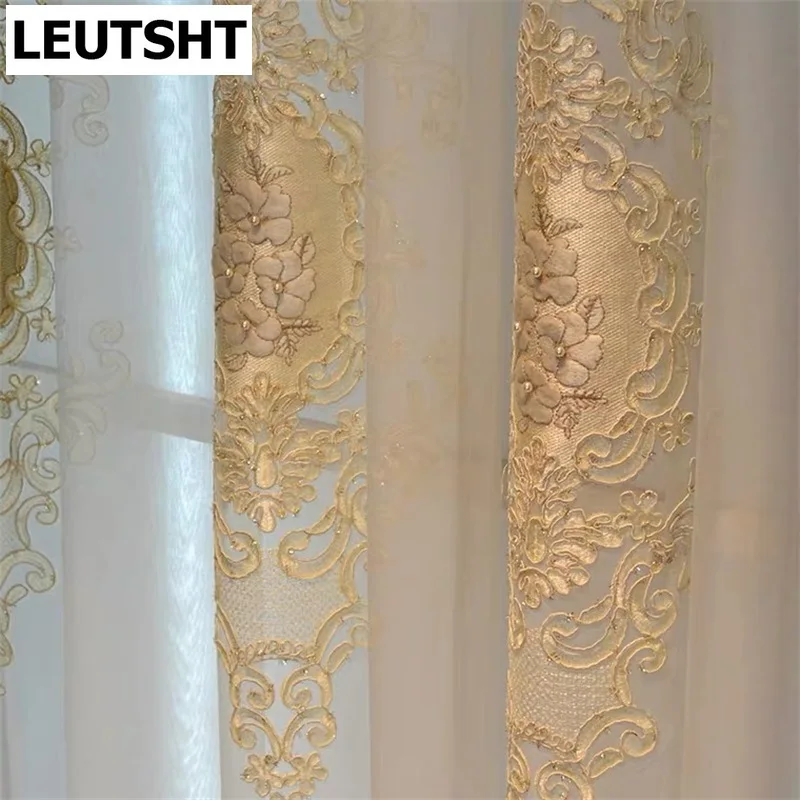 European Curtain for Living Dining Room Bedroom Luxury Imitation Silk Curtains 3D Embossed Embroidery with Beads Luxury Tulle
European Curtain for Living Dining Room Bedroom Luxury Imitation Silk Curtains 3D Embossed Embroidery with Beads Luxury Tulle