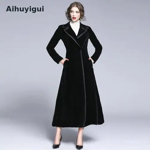 Aihuyigui 2019 Winter Black Velvet Coat Women Long Single-button Outerwear Notched Slim Windbreakers Maxi Trench Coat Dr637
Aihuyigui 2019 Winter Black Velvet Coat Women Long Single-button Outerwear Notched Slim Windbreakers Maxi Trench Coat Dr637