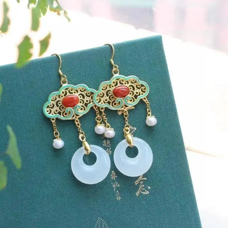Antique Earrings Earrings Chinese Style Ruyi Enamel South Red Pearl Earrings Sterling Silver Hetian Jade Earrings Female Tassel
Antique Earrings Earrings Chinese Style Ruyi Enamel South Red Pearl Earrings Sterling Silver Hetian Jade Earrings Female Tassel