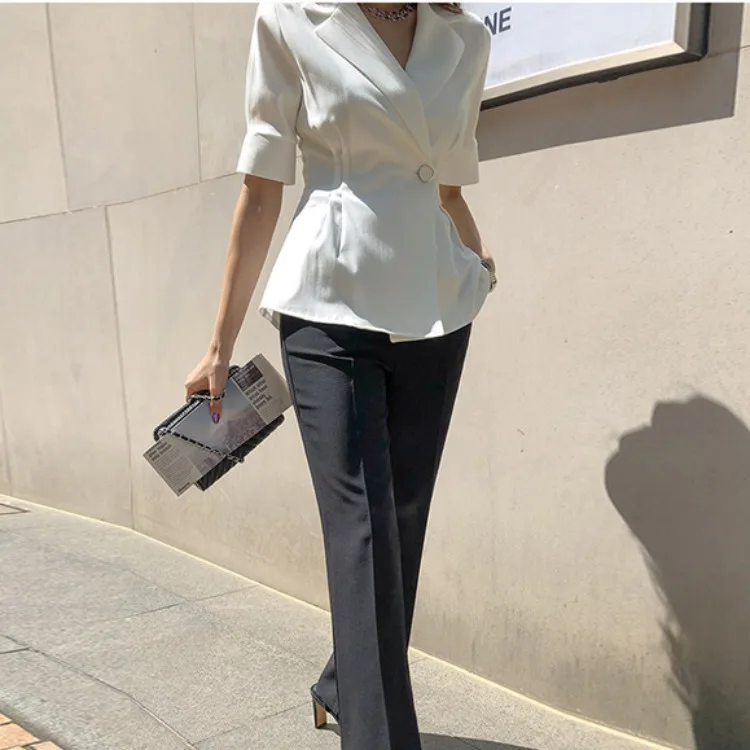 2021 Office Ladies Single Button Blazer Elegant Short Sleeve Slim Waist Female Suit Jacket Summer Casual Women Outwear Tops
2021 Office Ladies Single Button Blazer Elegant Short Sleeve Slim Waist Female Suit Jacket Summer Casual Women Outwear Tops