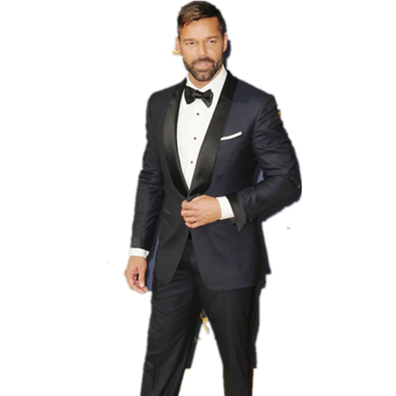 Wedding Tuxedos Drak Blue Men Suits High Quality Wool Bleed Groom Wear 2021