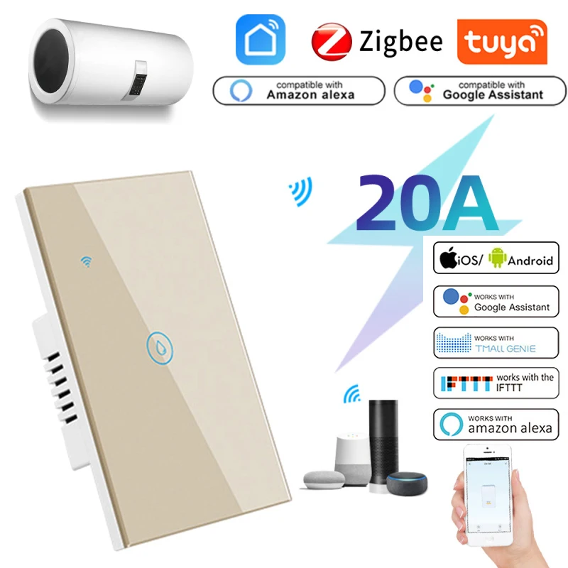 Tuya Smart Switch Boiler Water Heater Switch 20A Wifi Touch Wall Switch Timer Voice Control Work With Alexa Echo Google Home
Tuya Smart Switch Boiler Water Heater Switch 20A Wifi Touch Wall Switch Timer Voice Control Work With Alexa Echo Google Home