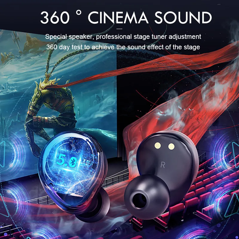 Wireless Bluetooth Earphones LED Display Sport Headphones 5.0 Earphone Tws Earbuds with Microphone | Электроника