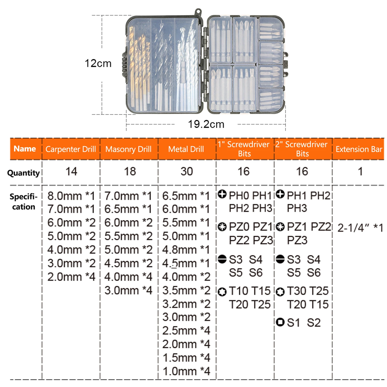 95pcs Drill Bit Set Screw Bits Wood Drill Bit Masonry Drill Carpenter Drill Metal Drill Woodworking Drilling Bit set with Case
95pcs Drill Bit Set Screw Bits Wood Drill Bit Masonry Drill Carpenter Drill Metal Drill Woodworking Drilling Bit set with Case