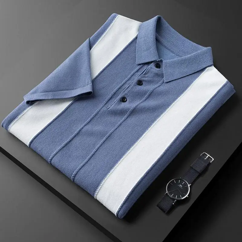 Minglu Contrast Color Male T-shirts Luxury Short Sleeve Knitted Casual Mens T-shirts Fashion Slim Fit Man T-shirts 3XL
Minglu Contrast Color Male T-shirts Luxury Short Sleeve Knitted Casual Mens T-shirts Fashion Slim Fit Man T-shirts 3XL
