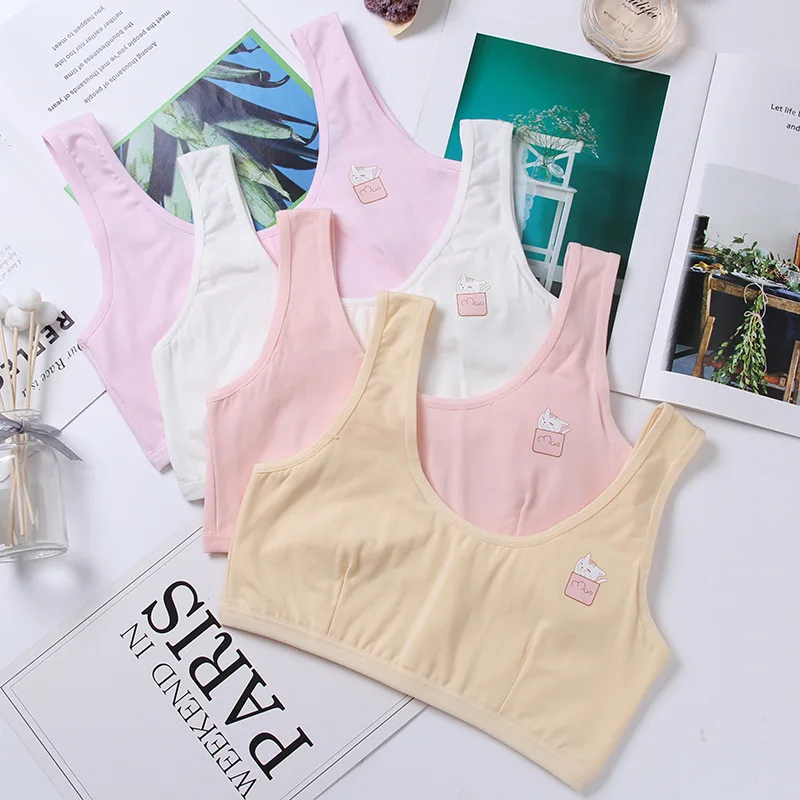 Double layer quilted cartoon print underwear student developmental girl bra wide shoulder underwear pure cotton vest 
Double layer quilted cartoon print underwear student developmental girl bra wide shoulder underwear pure cotton vest