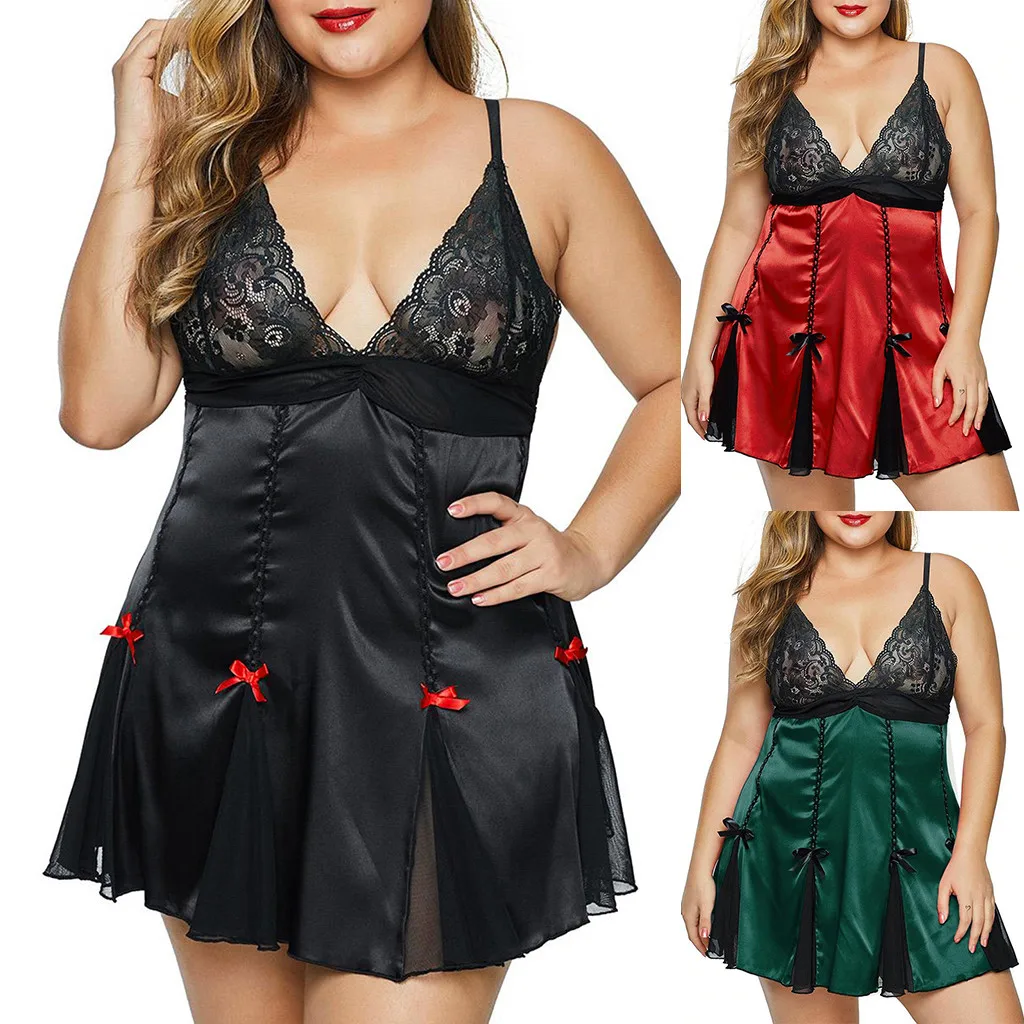 Women's Lace Nightdress Plus Size Sexy Lingerie Satin Bowknot Sexy Underwear Sleepwear Porno Lenceria Erotic Costumes Baby Dolls
Women's Lace Nightdress Plus Size Sexy Lingerie Satin Bowknot Sexy Underwear Sleepwear Porno Lenceria Erotic Costumes Baby Dolls