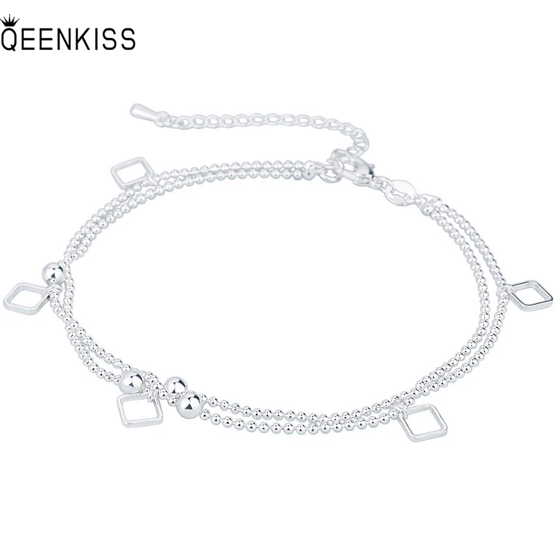 

QUEENKISS BT624 Fine Jewelry Wholesale Fashion Lady Girl Birthday Wedding Gift Round Square 925 Sterling Silver Pendant Bracelet
