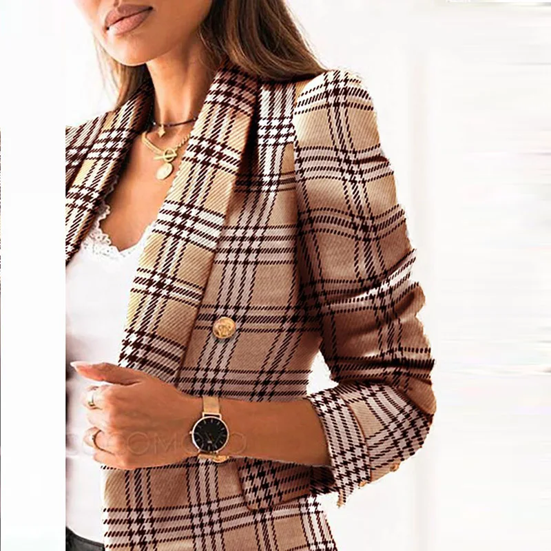 2021 Office Lady Retro Long Sleeve Plaid Suits Autumn Fashion Double-Breasted Blazer Jacket Women Elegant Turn-Down Collar Coats
2021 Office Lady Retro Long Sleeve Plaid Suits Autumn Fashion Double-Breasted Blazer Jacket Women Elegant Turn-Down Collar Coats