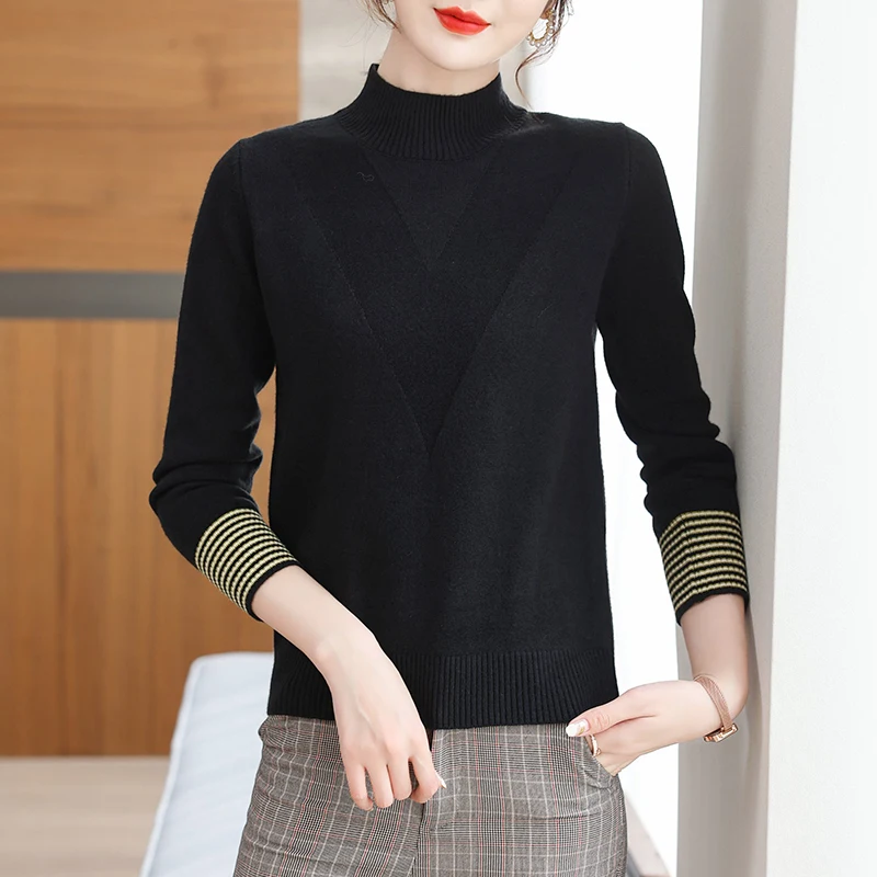 Sweater 2021 new women's pullover with half high neck knitted bottoming shirt one
Sweater 2021 new women's pullover with half high neck knitted bottoming shirt one