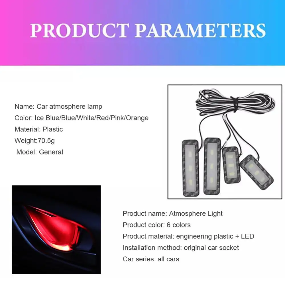 4Pcs LED Car Inner Bowl Light Auto Atmosphere Lamp Car Styling Lighting Universal Handrail Lights Decorative Lights
4Pcs LED Car Inner Bowl Light Auto Atmosphere Lamp Car Styling Lighting Universal Handrail Lights Decorative Lights