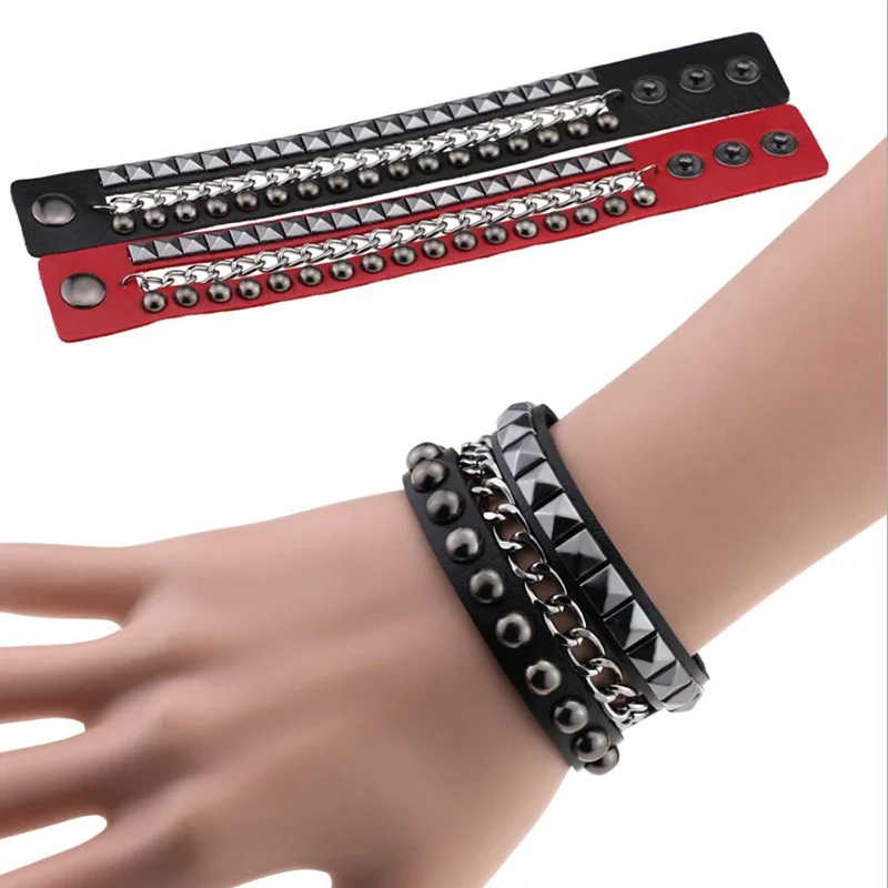 Fashion Multilayers Rock Spikes Rivet Chains Gothic Punk Wide Cuff Leather Bracelet Bangle Men Bracelets Jewelry Pulseiras
Fashion Multilayers Rock Spikes Rivet Chains Gothic Punk Wide Cuff Leather Bracelet Bangle Men Bracelets Jewelry Pulseiras