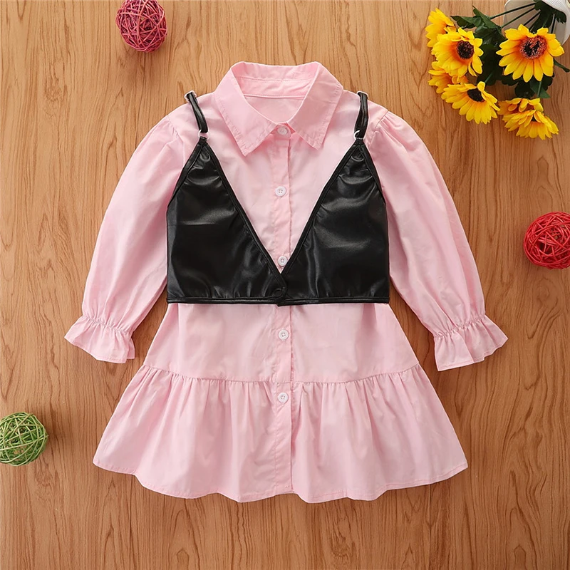 Pink Shirt Dress + Leather Sling Girls Dresses Set Dress Party Skirt Clothes Fashion Gifts For 2-6 Y
Pink Shirt Dress + Leather Sling Girls Dresses Set Dress Party Skirt Clothes Fashion Gifts For 2-6 Y