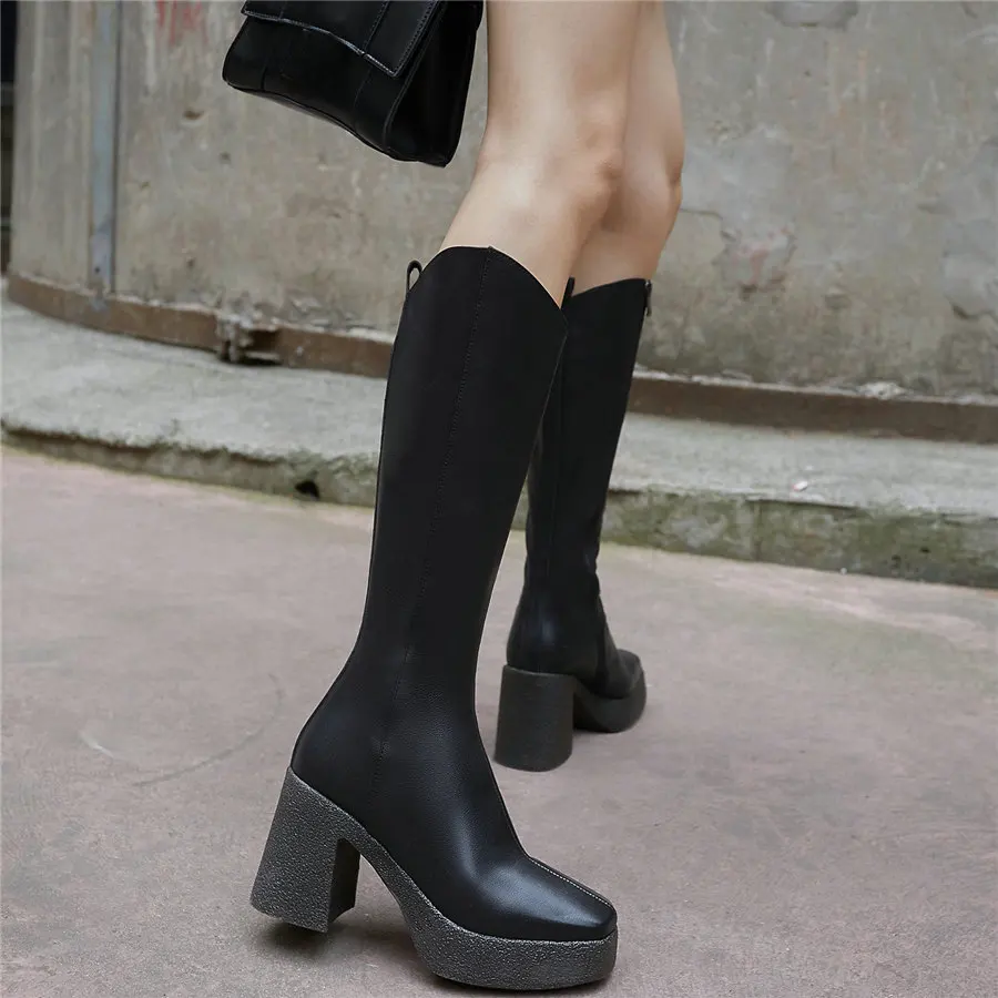 Thigh High Shoes Women Genuine Leather Cuban High Heels Mid Calf Motorcycle Boots Female Square Toe Chunky Platform Pumps Shoes
Thigh High Shoes Women Genuine Leather Cuban High Heels Mid Calf Motorcycle Boots Female Square Toe Chunky Platform Pumps Shoes