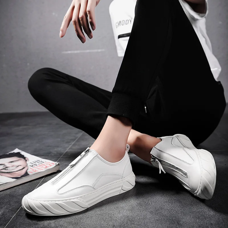 Front Zipper Men's Leather White Loafer Shoes Breathable Vulcanized Casual Shoes Fashion Trend Thick Sole Handmade Sewing Flats
Front Zipper Men's Leather White Loafer Shoes Breathable Vulcanized Casual Shoes Fashion Trend Thick Sole Handmade Sewing Flats