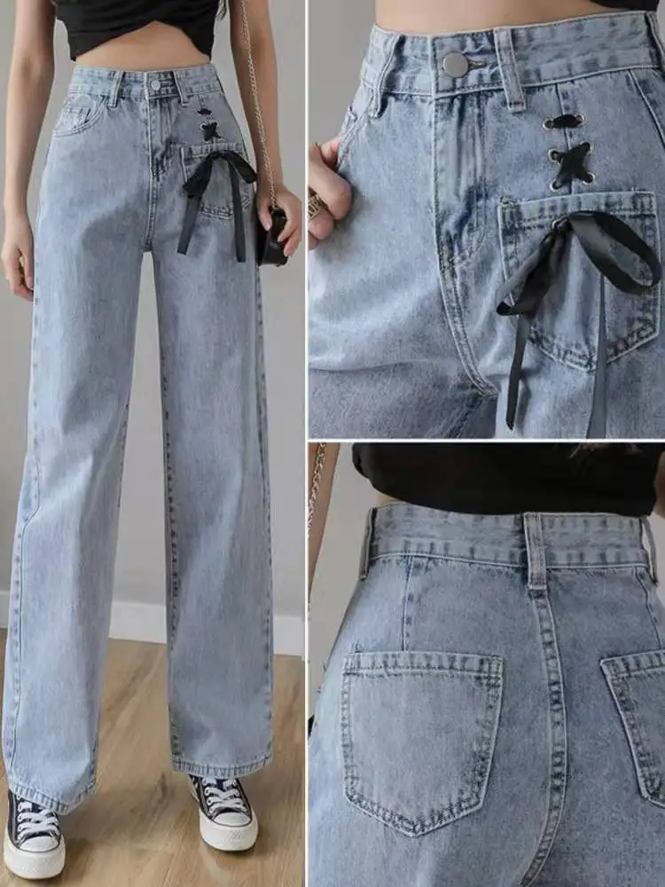 2021 Women's High Waist Fashion Jeans for Girls Bow Tie Pocket Classic Baggy Jeans Mom Boyfriend Cropped Straight Pants 
2021 Women's High Waist Fashion Jeans for Girls Bow Tie Pocket Classic Baggy Jeans Mom Boyfriend Cropped Straight Pants