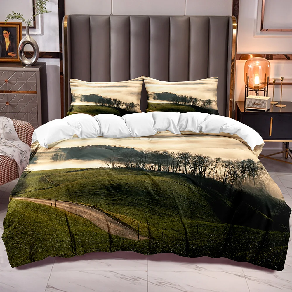 Comforter Cover Sets Green Mountain Mist Cloud Duvet for Kids Teens Adults Microfiber Soft Quilt Corner Ties Zipper | Дом и сад