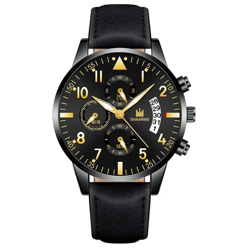 Fashion Men Black Watch Leather Band Casual Watches Stainless Steel Analog Quartz Date Wristwatch Man Luxury Clock 2019 | Наручные часы