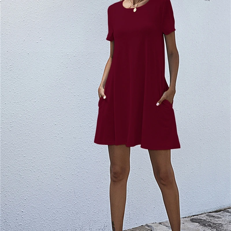 Casual Loose Women Dresses Solid O-Neck Summer Female With Pockets Vestidos Mujer W9168
Casual Loose Women Dresses Solid O-Neck Summer Female With Pockets Vestidos Mujer W9168