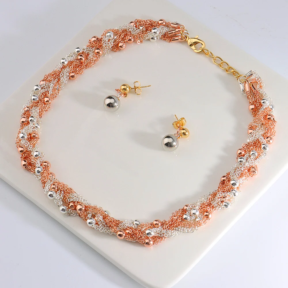Fashion Women's Jewelry Set Woven Beads Strip Gold-Plated Necklace Earrings Pendant Dinner Accessories Commemorative Gift
Fashion Women's Jewelry Set Woven Beads Strip Gold-Plated Necklace Earrings Pendant Dinner Accessories Commemorative Gift