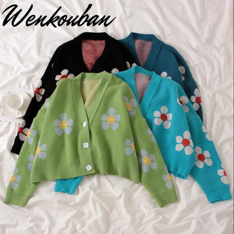 2021 Autumn College Cardigans Sweater Women Loose V Neck Flower Green Sweater Female Short Cute Casual Coat Thicked Sweaters Y2K
2021 Autumn College Cardigans Sweater Women Loose V Neck Flower Green Sweater Female Short Cute Casual Coat Thicked Sweaters Y2K