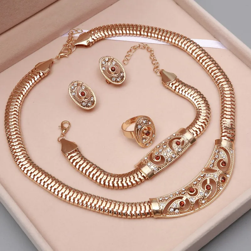 

Dubai Gold Jewelry Sets Nigerian Wedding African Beads Crystal Bridal Jewellery Set Rhinestone Ethiopian Jewelry parure