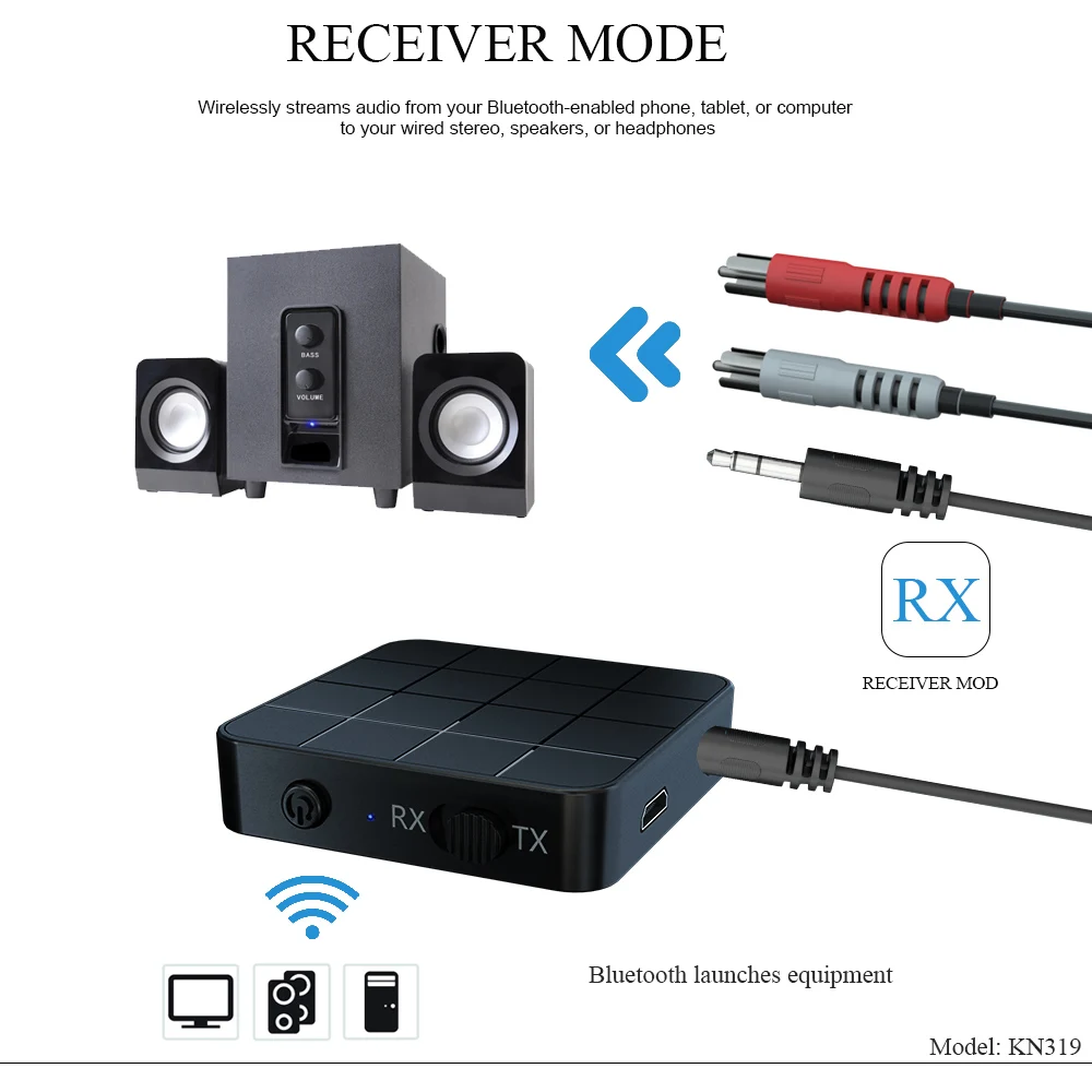 Bluetooth 5 0 аудиоприемник передатчик 3 мм AUX разъем RCA USB стерео музыкальный