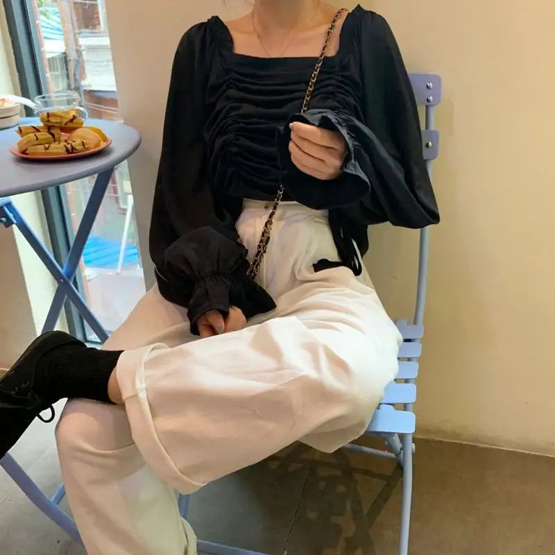 Shirts Women Slim Fashion Ruched Retro n Style Leisure All-match Simple Lovely Students Stylish Girls Solid Ruffles Ins
Shirts Women Slim Fashion Ruched Retro n Style Leisure All-match Simple Lovely Students Stylish Girls Solid Ruffles Ins