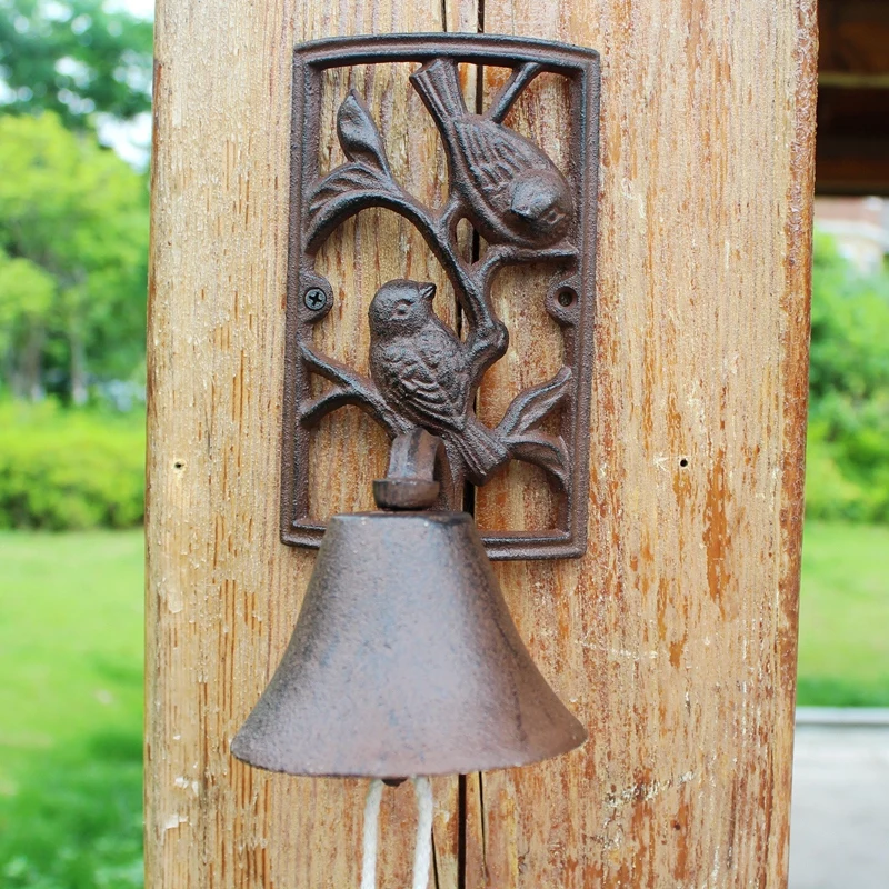 

Античный деревенский чугунный приветственный дверной звонок с прямоугольной рамкой полый двойной табличка и ручной Подвесной Канат