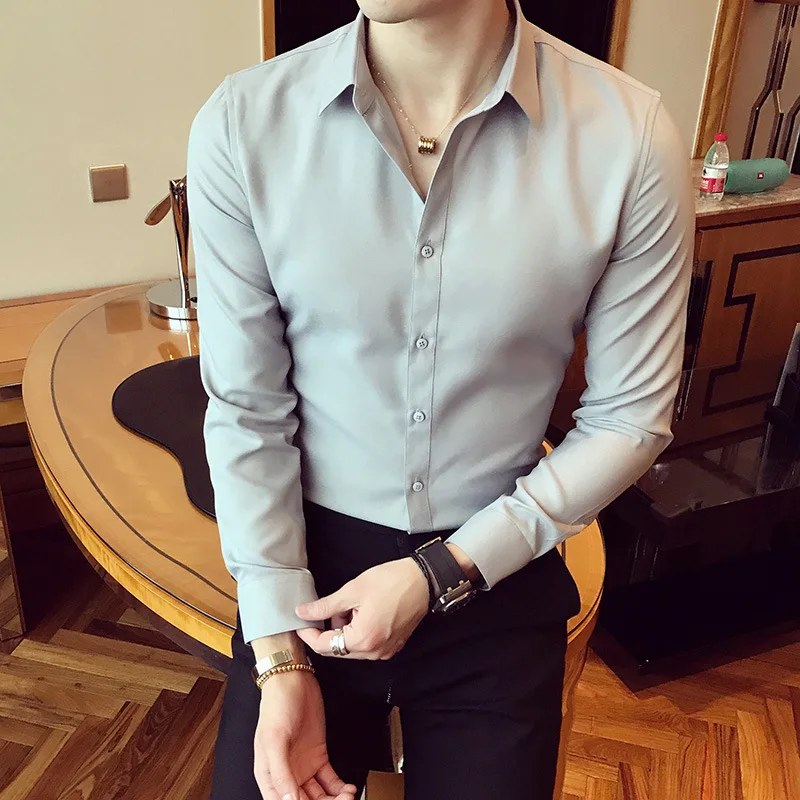 2018 spring and summer long-sleeved shirt men's solid color shirt Slim youth casual shirt
2018 spring and summer long-sleeved shirt men's solid color shirt Slim youth casual shirt