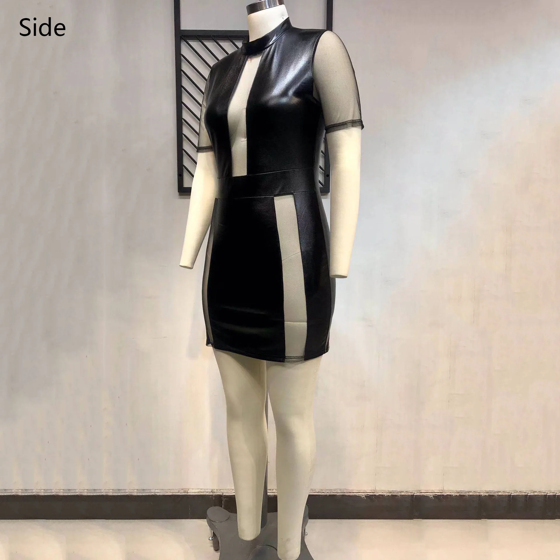 Облегающее платье из искусственной кожи с завышенной талией черное прозрачное