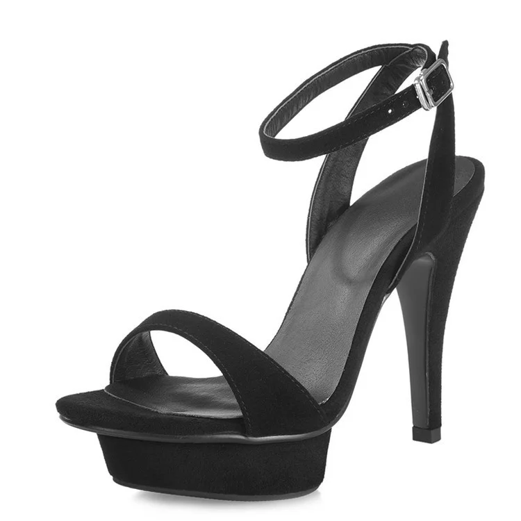 Summer new thin heel high heel leather sandals buckle women's sandals simple women's shoes