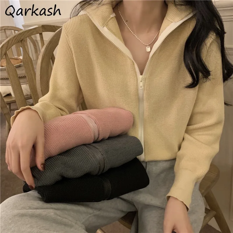 Кардиган женский на молнии, однотонный модный простой Универсальный свитер в Корейском стиле для колледжа, удобный весенний 
Кардиган женский на молнии, однотонный модный простой Универсальный свитер в Корейском стиле для колледжа, удобный весенний