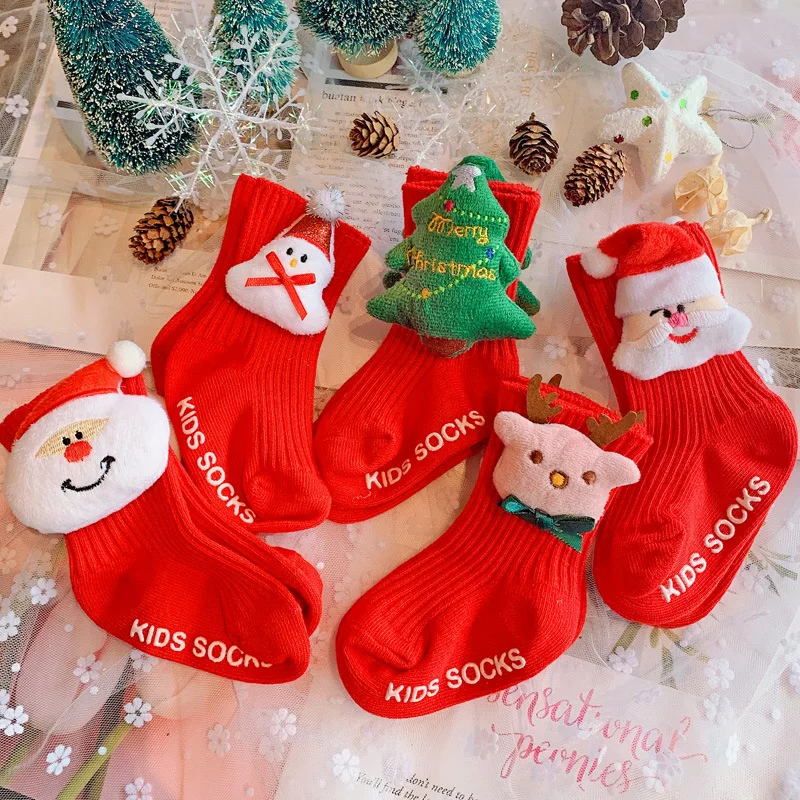 

Новые рождественские детские носки, зимние Утепленные махровые теплые детские носки, Нескользящие Детские Мультяшные теплые чулки, хлопко...