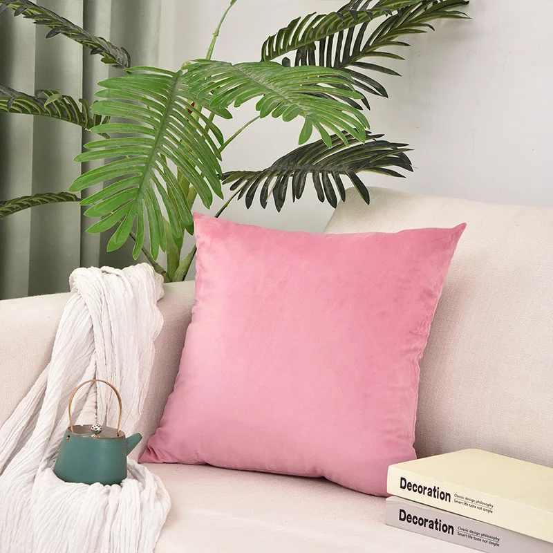 Cheap Modern Bedroom Pillow Case Pink Nordic Plain Velvet Pillowcase Rectangular Decorative 40x40cm