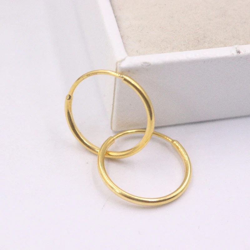 

Однотонные серьги из 18-каратного желтого золота, женские гладкие серьги-кольца на удачу, 0,9-1,3 г, 16x1,5 мм, лучший подарок