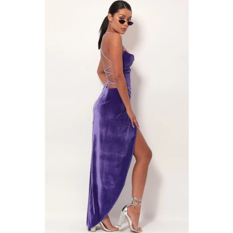 Mandylandy Women Elegant Party Evening Velvet Strap Dress Ladies Sexy Fashion Sleeveless Halter Corset High Split Prom Gown 
Mandylandy Women Elegant Party Evening Velvet Strap Dress Ladies Sexy Fashion Sleeveless Halter Corset High Split Prom Gown