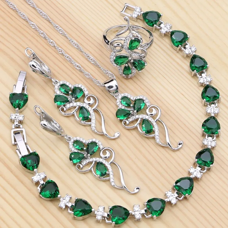 925 Sterling Silver Jewelry Sets Green Cubic Zirconia Ring Bracelet Necklace Pendant Earrings Gift for Women
925 Sterling Silver Jewelry Sets Green Cubic Zirconia Ring Bracelet Necklace Pendant Earrings Gift for Women