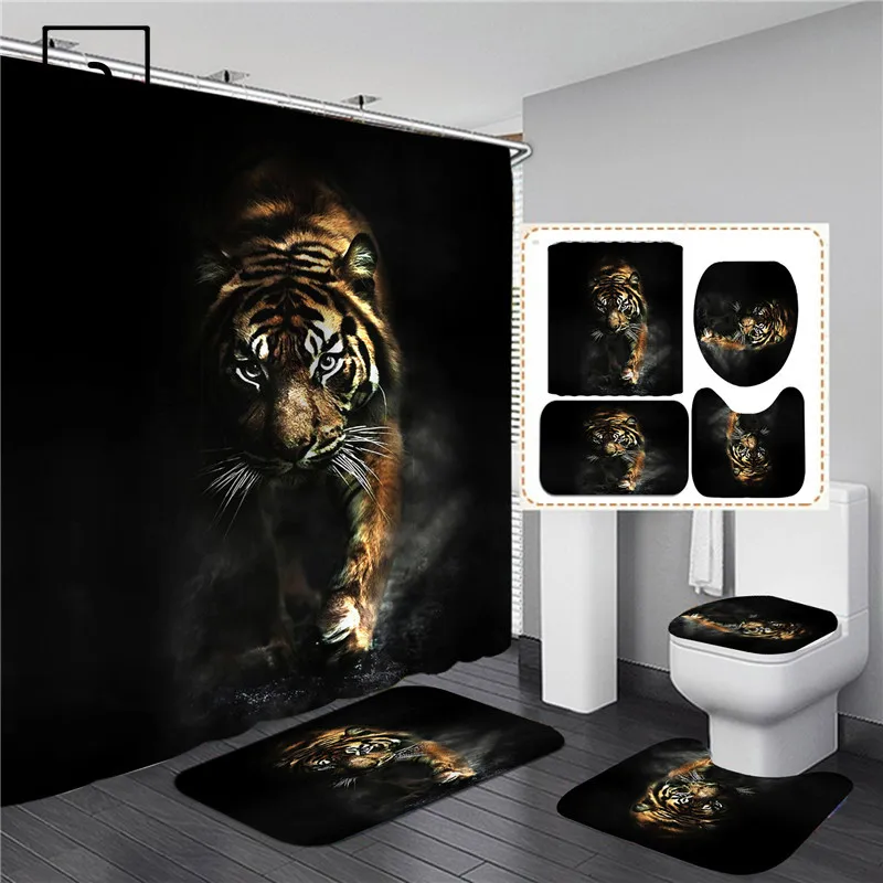 Black Tiger Animals Printed Shower Curtain Set Bathroom Bathing Screen Anti-slip Toilet Lid Cover Carpet Rugs Kitchen Home Decor
Black Tiger Animals Printed Shower Curtain Set Bathroom Bathing Screen Anti-slip Toilet Lid Cover Carpet Rugs Kitchen Home Decor