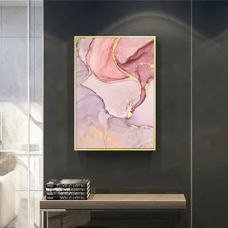 Постер с мраморным рисунком абстрактные обои розового и фиолетового цветов в