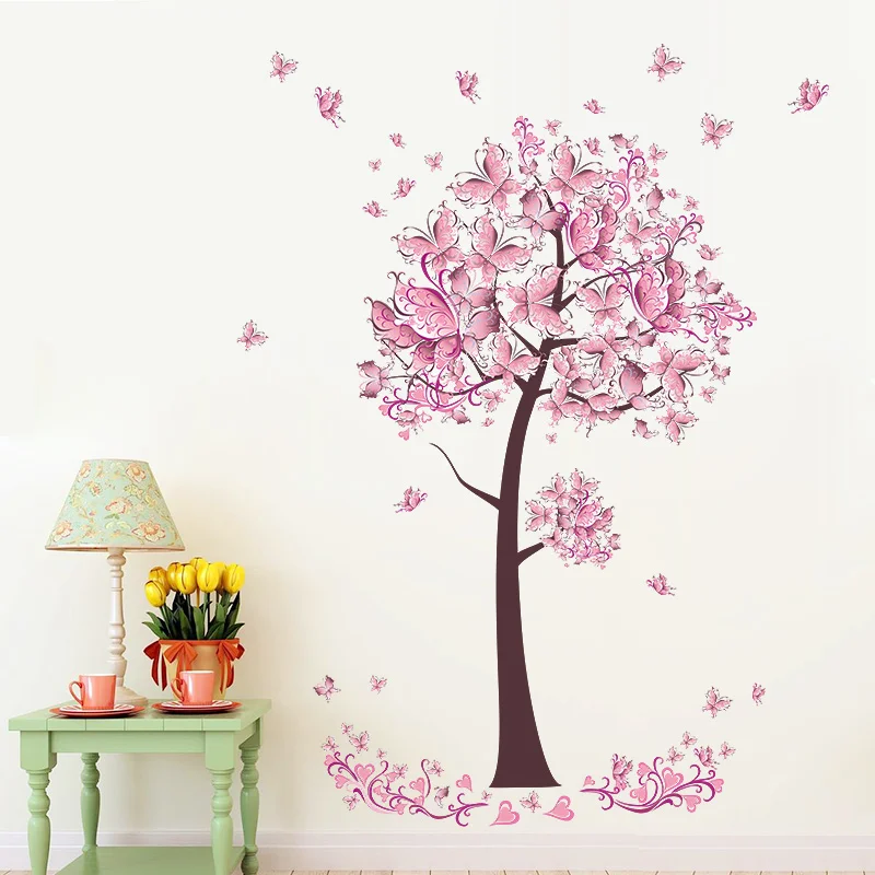 Бабочка с цветочным рисунком розовое дерево наклейки на стену настенные