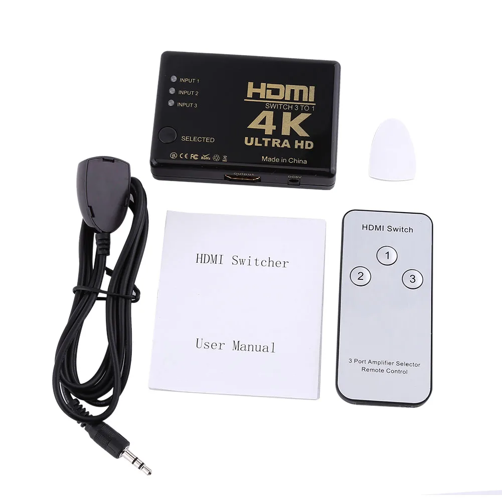 4K Splitter Hub with Remote Controller Ultra HD 1080P 3 Port HDMI-compatible Switch Amplifier Selector
4K Splitter Hub with Remote Controller Ultra HD 1080P 3 Port HDMI-compatible Switch Amplifier Selector