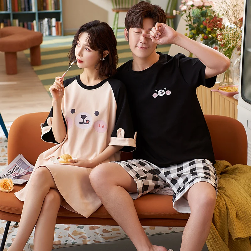 Home Summer Gift 2Piece Couple Cotton cute Cartoon Pajamas Set Men T-Shirt Shorts Women nightdress Short Sleeve Loose Sleepwear
Home Summer Gift 2Piece Couple Cotton cute Cartoon Pajamas Set Men T-Shirt Shorts Women nightdress Short Sleeve Loose Sleepwear