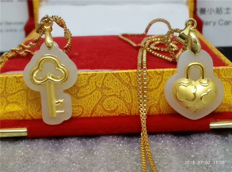 LETSFUN New 24k Gold Inlaid Natural Chinese White Jade Lucky Lock Key Pendant Necklace Jewelry Gift 925 Sterling Silver 
LETSFUN New 24k Gold Inlaid Natural Chinese White Jade Lucky Lock Key Pendant Necklace Jewelry Gift 925 Sterling Silver