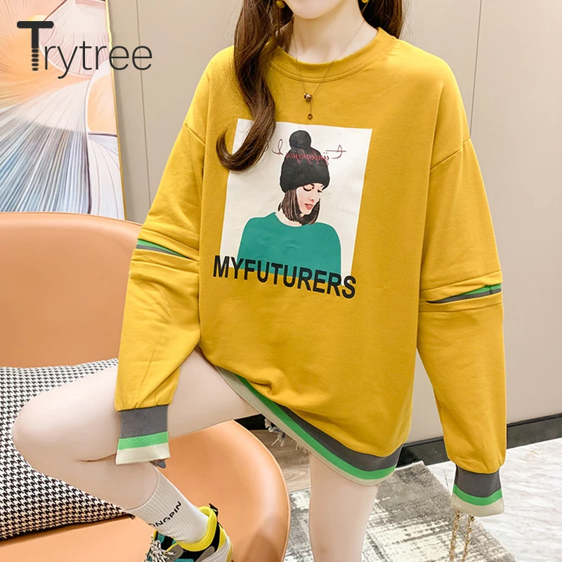 Осень-зима 2021, женские свитшоты Trytree, повседневные свободные топы универсального стиля с круглым вырезом и принтом для девочек
Осень-зима 2021, женские свитшоты Trytree, повседневные свободные топы универсального стиля с круглым вырезом и принтом для девочек