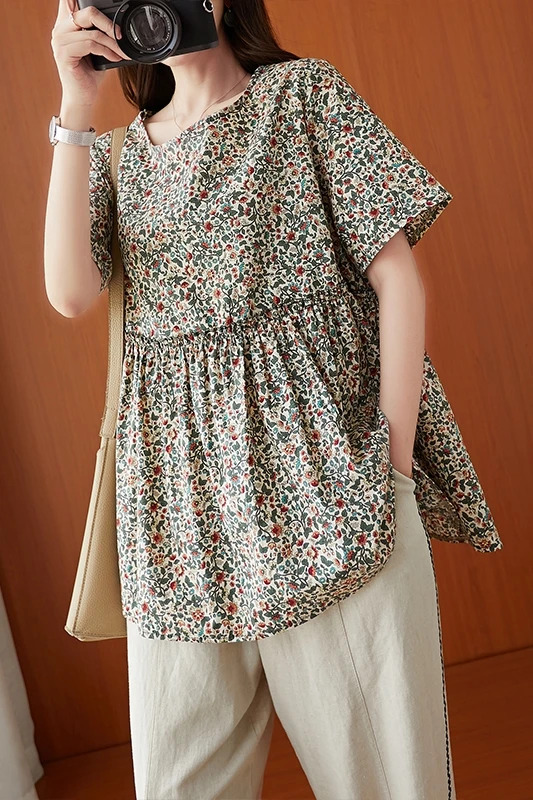 COIGARSAM Short Sleeve blouse women New Summer Loose Floral Print blusas womens tops and blouses 8983
COIGARSAM Short Sleeve blouse women New Summer Loose Floral Print blusas womens tops and blouses 8983