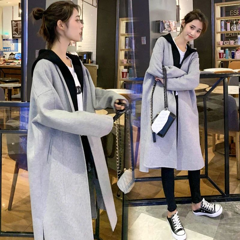 Модное удобное шерстяное пальто средней длины с длинным рукавом, осень 2021 
Модное удобное шерстяное пальто средней длины с длинным рукавом, осень 2021