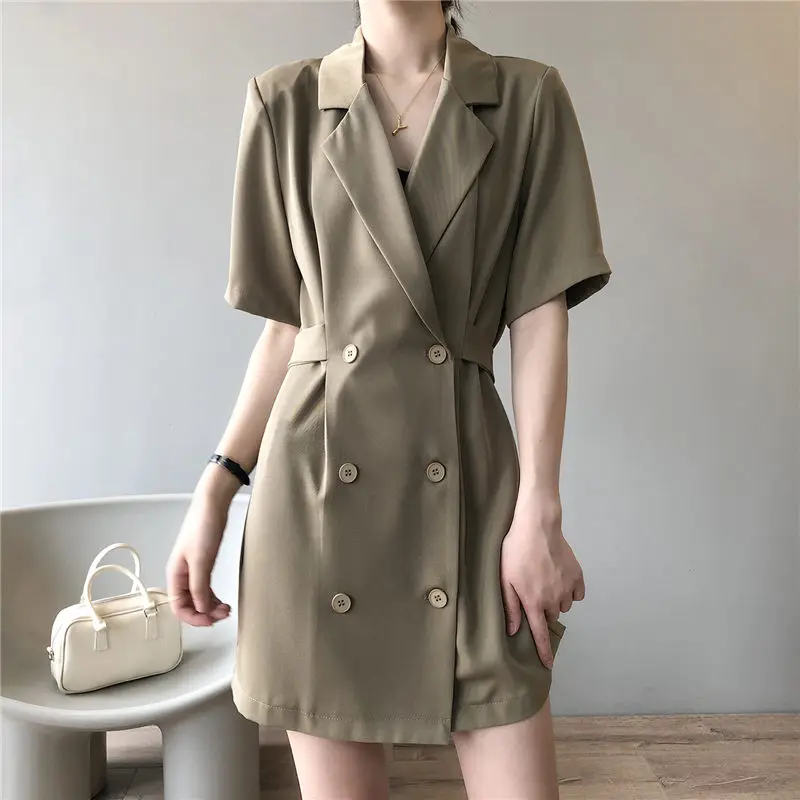 Temperament Double-Breasted Blazer Dress Women 2021 Spring And Summer French Lapel Short Sleeve Fashion Korean Workwear zh1062
Temperament Double-Breasted Blazer Dress Women 2021 Spring And Summer French Lapel Short Sleeve Fashion Korean Workwear zh1062