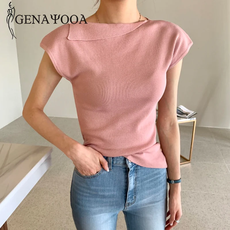 Повседневные короткие футболки Genayooa женские летние однотонные винтажные Топы 2020